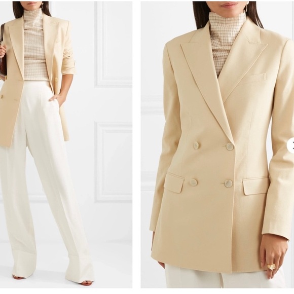 THEORY WOOL DOUBLE BREASTED TAILORED JKT TEXTURED SUIT BLAZER CREAM 6 - Picture 1 of 6